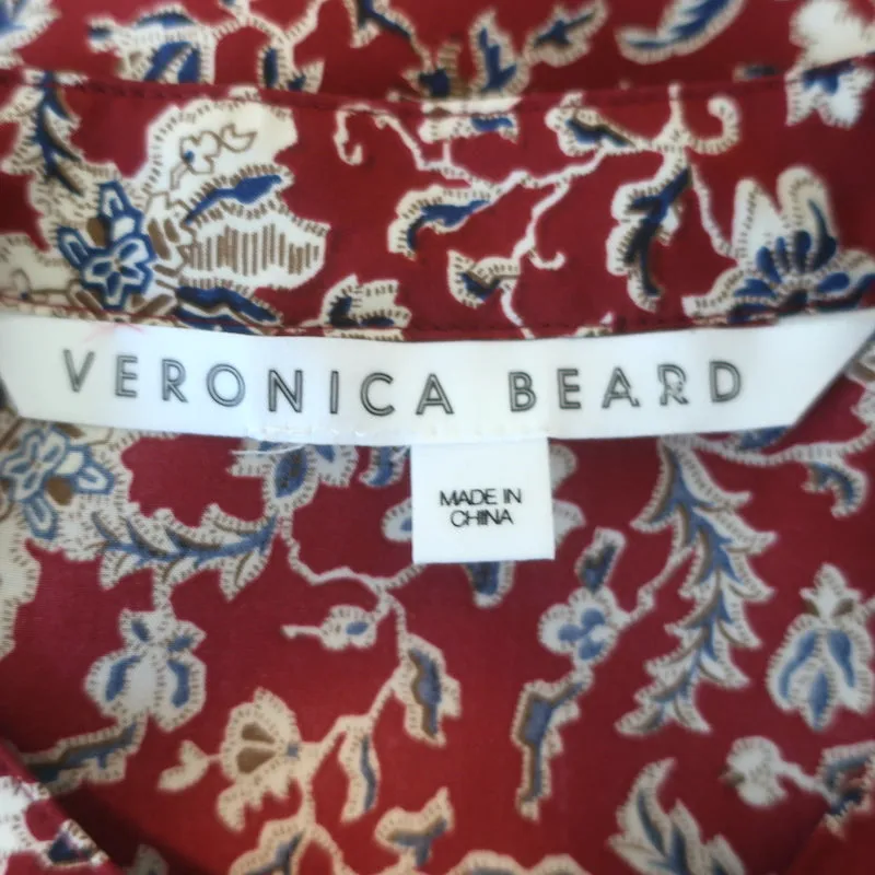 Veronica Beard Drela Bluse mit Knopfleiste Rot Bedruckte Seide Größe 6 Langarm Oberteil