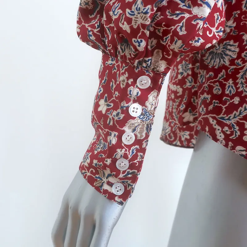 Veronica Beard Drela Bluse mit Knopfleiste Rot Bedruckte Seide Größe 6 Langarm Oberteil