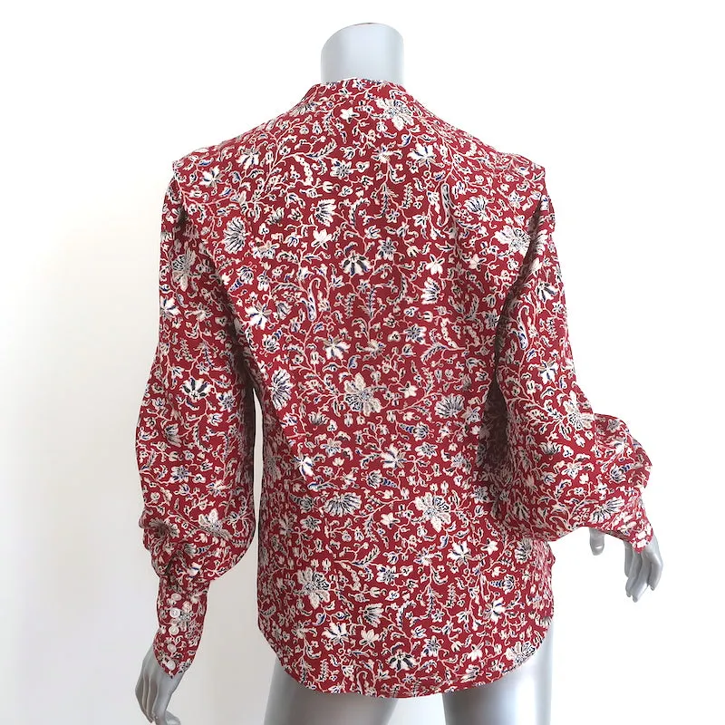 Veronica Beard Drela Bluse mit Knopfleiste Rot Bedruckte Seide Größe 6 Langarm Oberteil