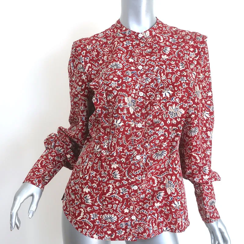 Veronica Beard Drela Bluse mit Knopfleiste Rot Bedruckte Seide Größe 6 Langarm Oberteil
