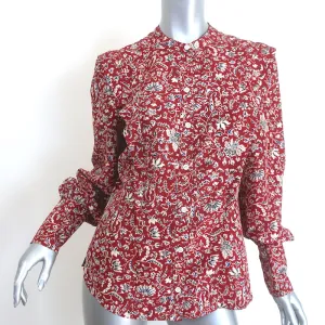 Veronica Beard Drela Bluse mit Knopfleiste Rot Bedruckte Seide Größe 6 Langarm Oberteil