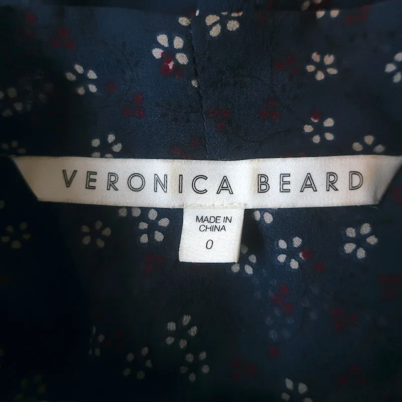 Veronica Beard Finley Rüschen-Bluse mit Krawattenverschluss Marine Blumenprint Chiffon Größe 0