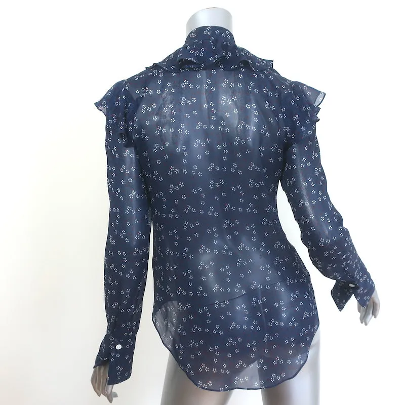 Veronica Beard Finley Rüschen-Bluse mit Krawattenverschluss Marine Blumenprint Chiffon Größe 0