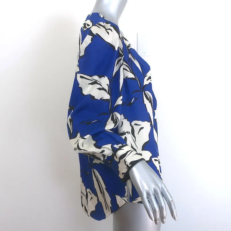 Veronica Beard Mailand Top Blau Blumenmuster Seiden-Mix Größe 10 Puffärmel Bluse
