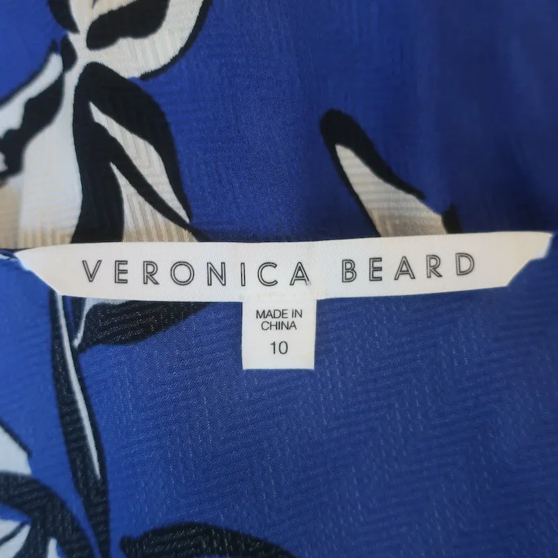 Veronica Beard Mailand Top Blau Blumenmuster Seiden-Mix Größe 10 Puffärmel Bluse