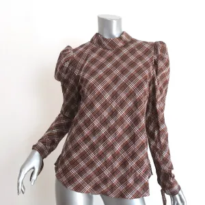 Veronica Beard Puffärmel-Bluse Isabel Braun Karo Größe 8 Knopf-Rücken-Bluse