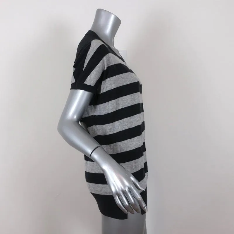 Vince Gestreiftes Strickoberteil Grau Kaschmir-Mix Größe Mittel Kurzarm Pullover
