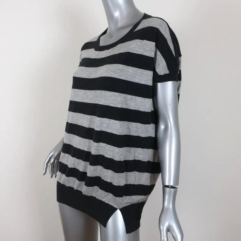 Vince Gestreiftes Strickoberteil Grau Kaschmir-Mix Größe Mittel Kurzarm Pullover