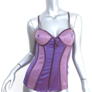 Vintage Iconic Proenza Schouler Bustier Top Lila Bestickter Stretch-Satin Größe 4