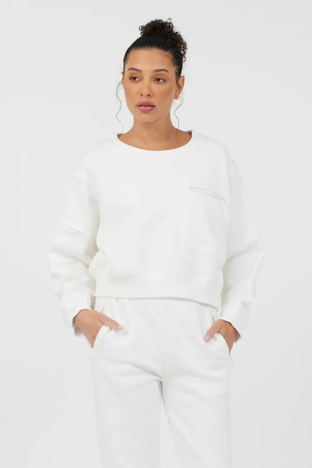 Weißes Essential Fleece Crewneck