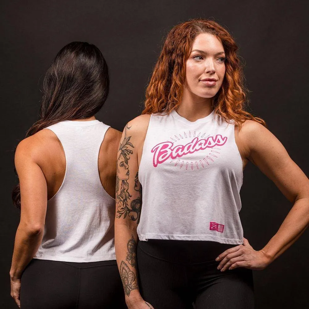 Frauen Badass Racerback Cropped Tanktop - Weiß