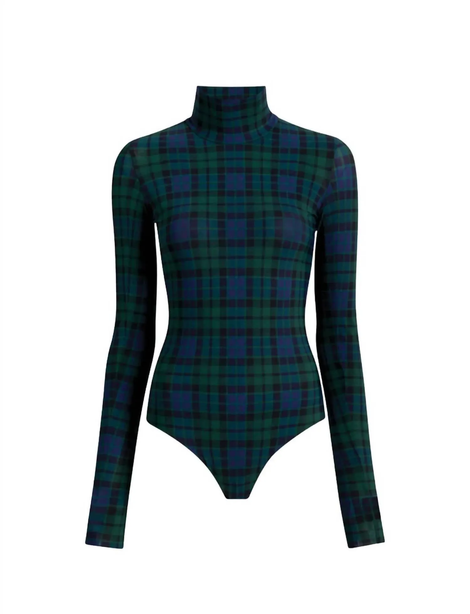 Damen-Bodysuit mit klassischem Tartan-Karo-Print und Rollkragen