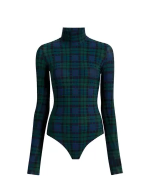 Damen-Bodysuit mit klassischem Tartan-Karo-Print und Rollkragen