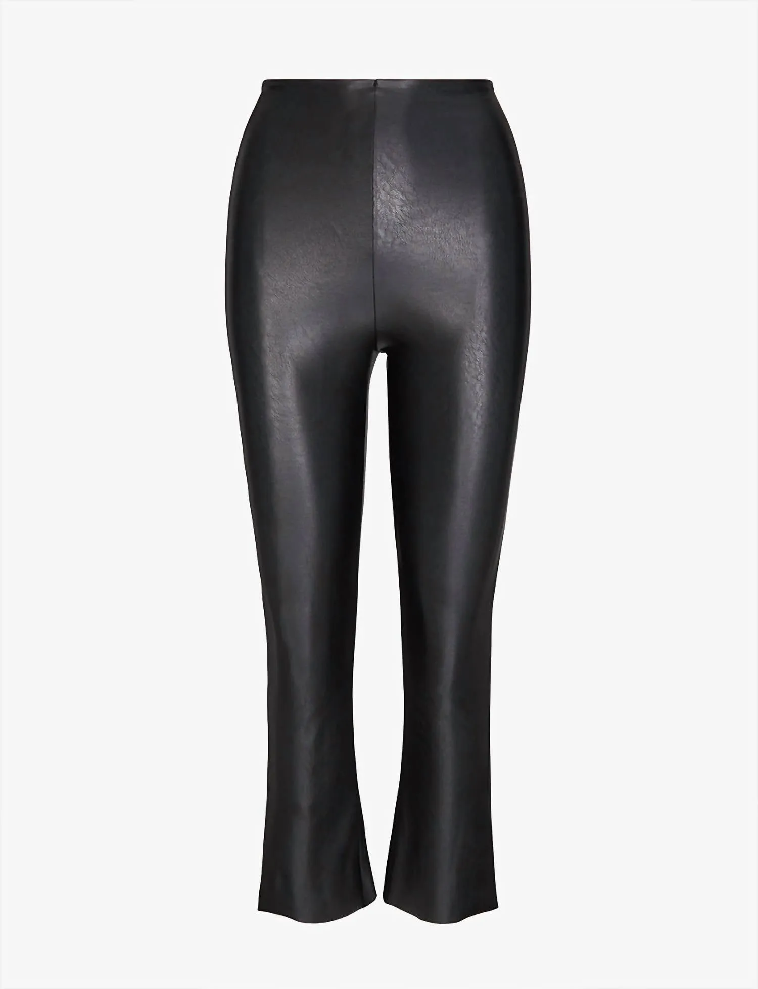 Damen Kunstleder Crop Flare Leggings in Schwarz