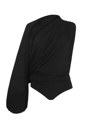 Damen-Gossamer-Drape-Bodysuit in Schwarz