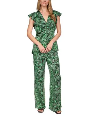 Damenhose mit Druck und Seitenschlitzen, Grün