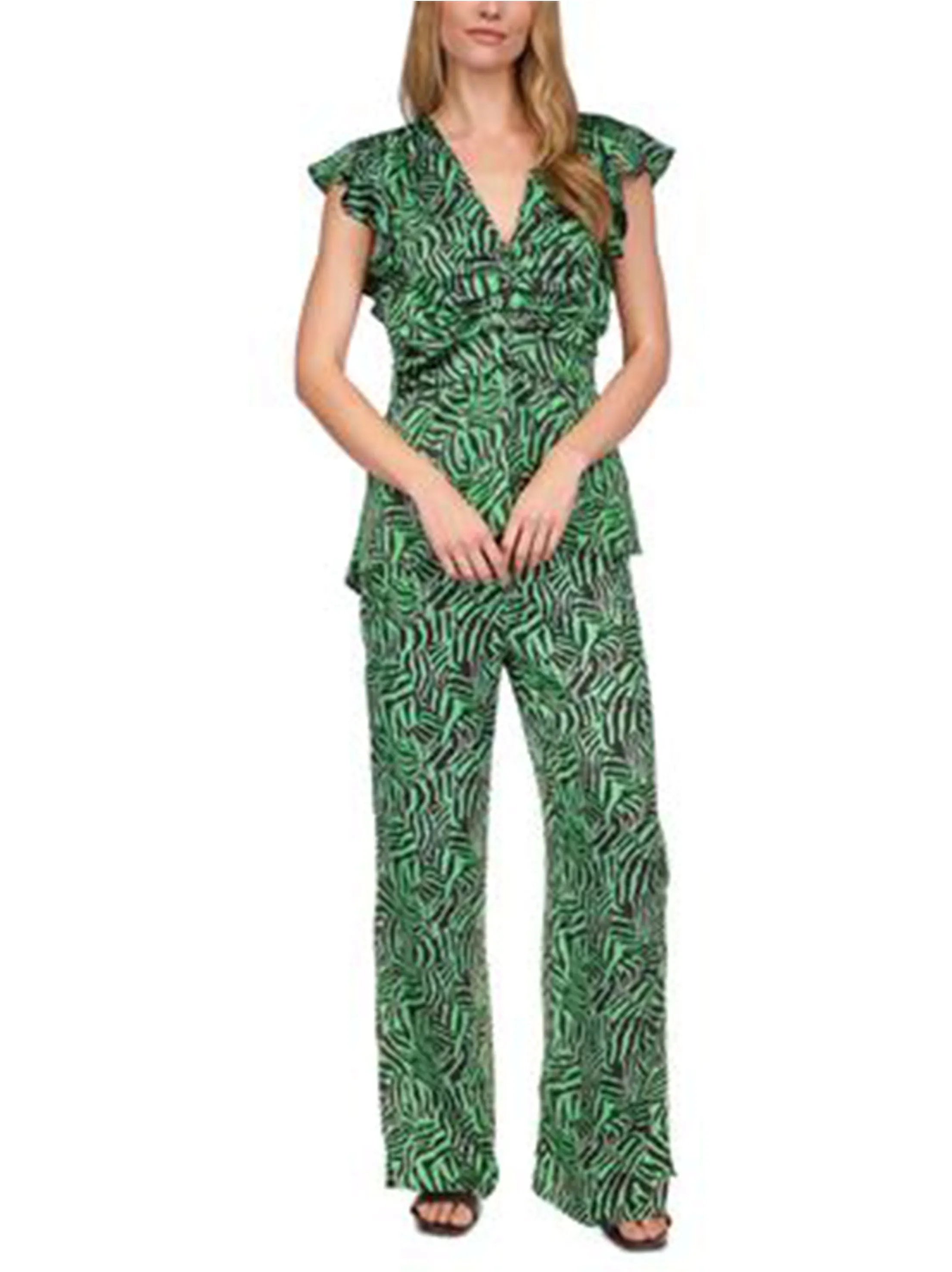 Damenhose mit Druck und Seitenschlitzen, Grün