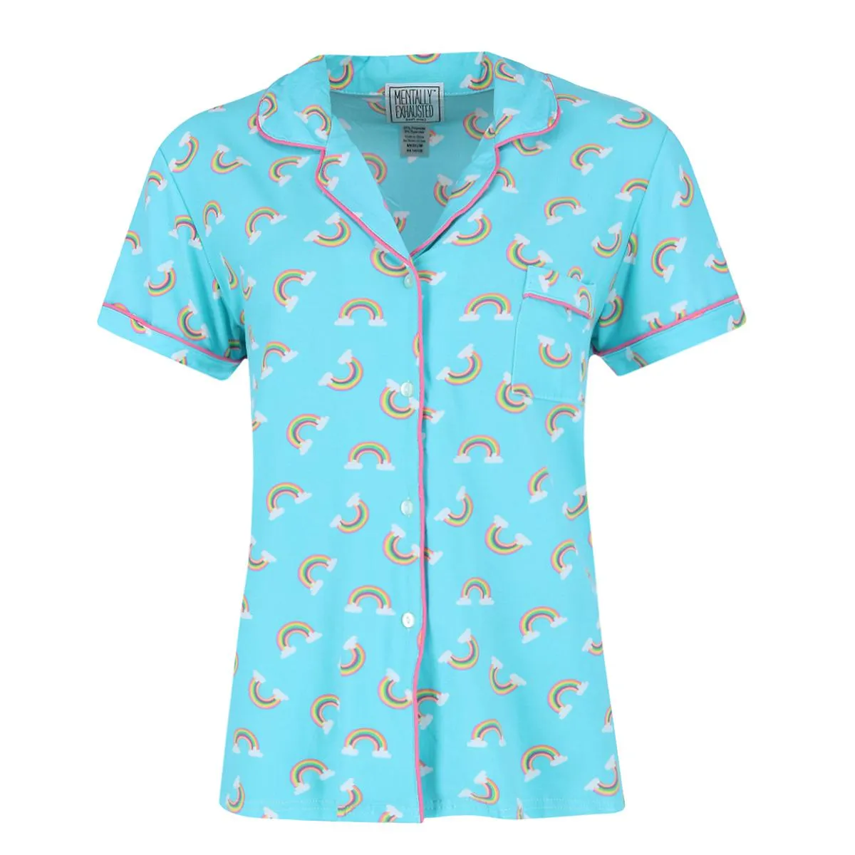 Damen-Regenbogen-Ausschnitt Kurzarm-Pyjama-Set mit Shorts