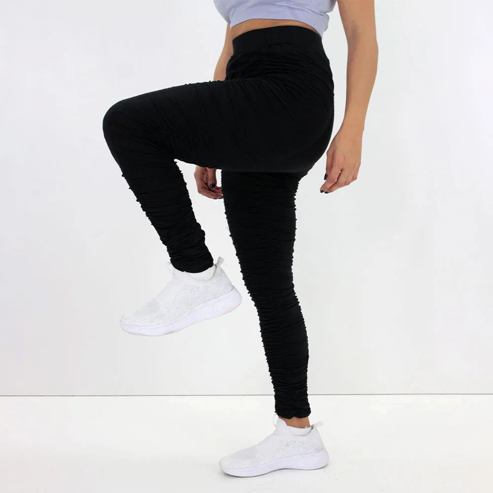 Damen-Rüschenleggings, Schwarz