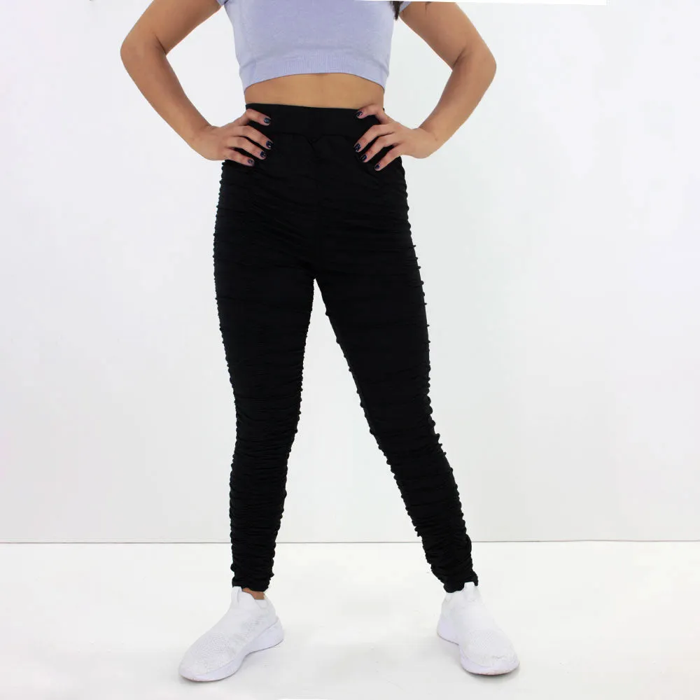 Damen-Rüschenleggings, Schwarz