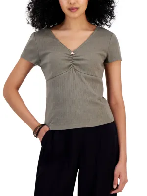 Damen-Rüschen-T-Shirt, Olive