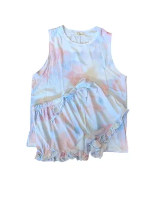 Damen Vered Loungewear Shorts-Set in Rosa & Blau