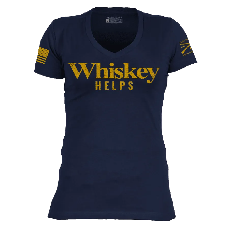 Damens Whiskey Hilft? V-Ausschnitt - Mitternachtsblau