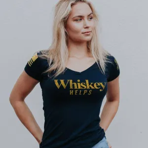 Damens Whiskey Hilft? V-Ausschnitt - Mitternachtsblau