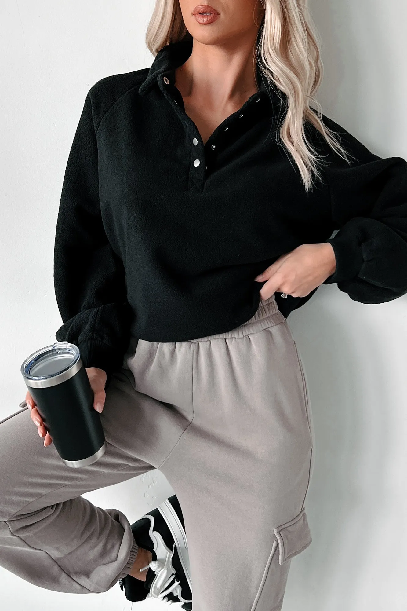 Remote-Work Fleece-Pullover (Schwarz)