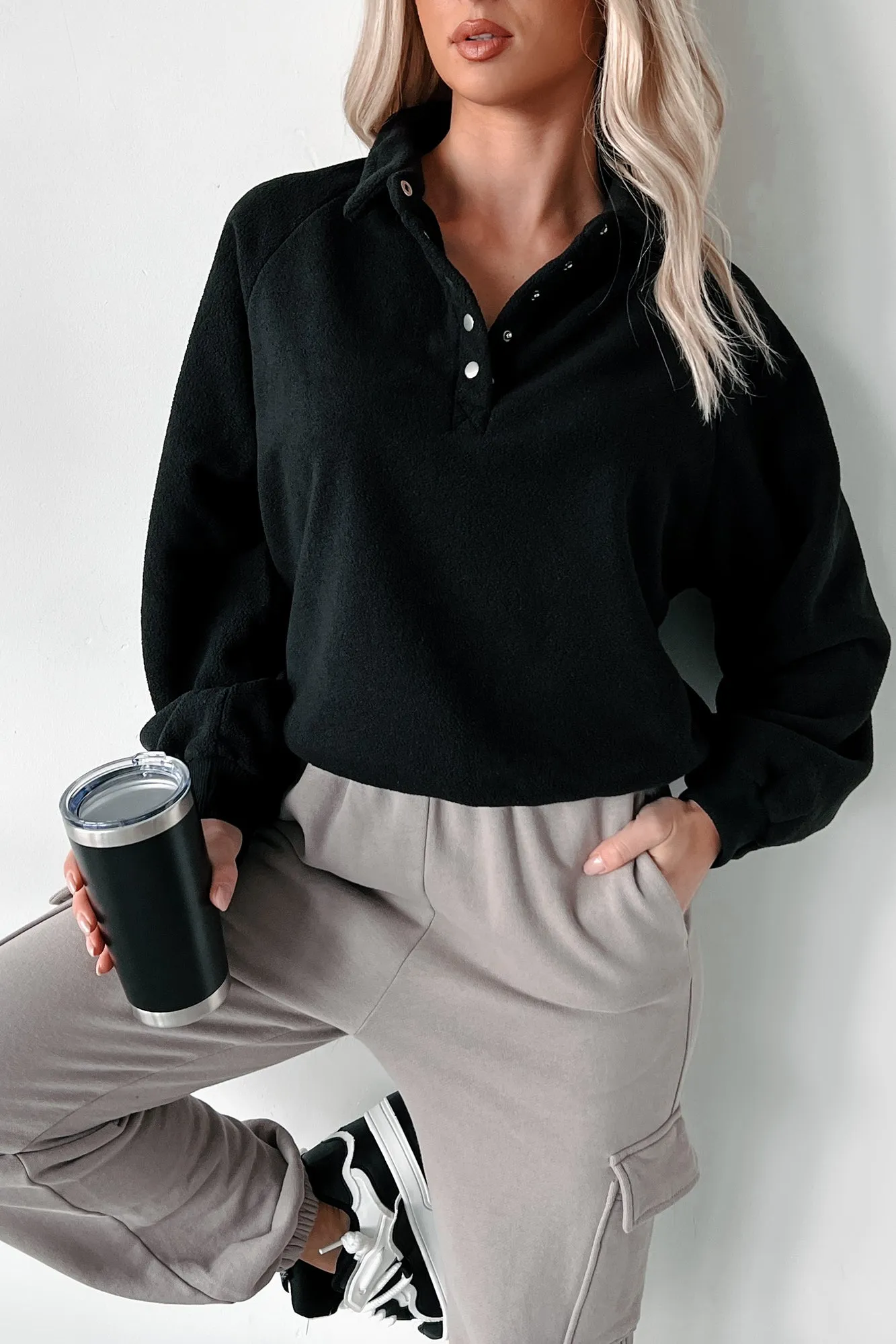 Remote-Work Fleece-Pullover (Schwarz)
