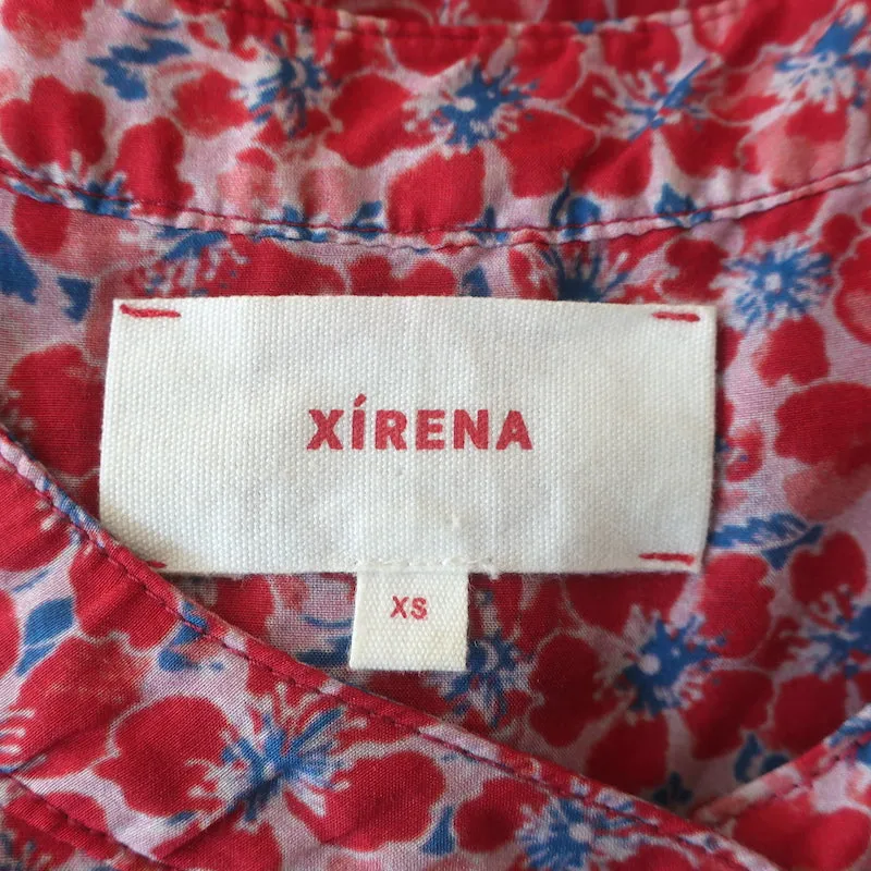 Xirena Bria Blusenoberteil mit Flügelärmeln Rot Blumenmuster Baumwolle-Seide Größe Extra Small