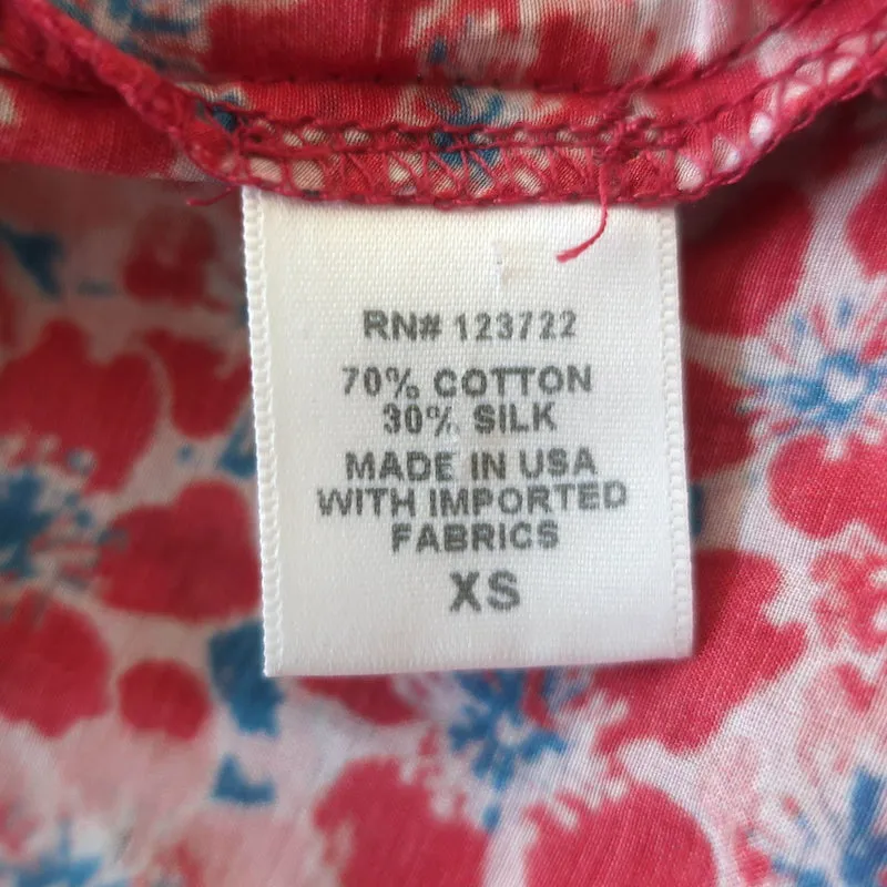 Xirena Bria Blusenoberteil mit Flügelärmeln Rot Blumenmuster Baumwolle-Seide Größe Extra Small