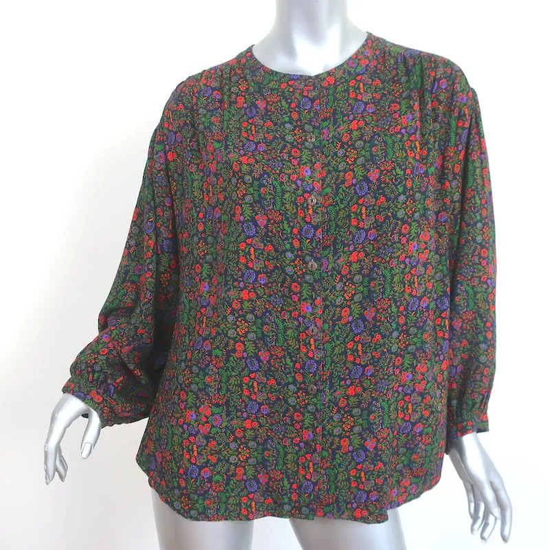 Xirena Charley Bluse Blumenmuster Rayon Größe M Langarm Top