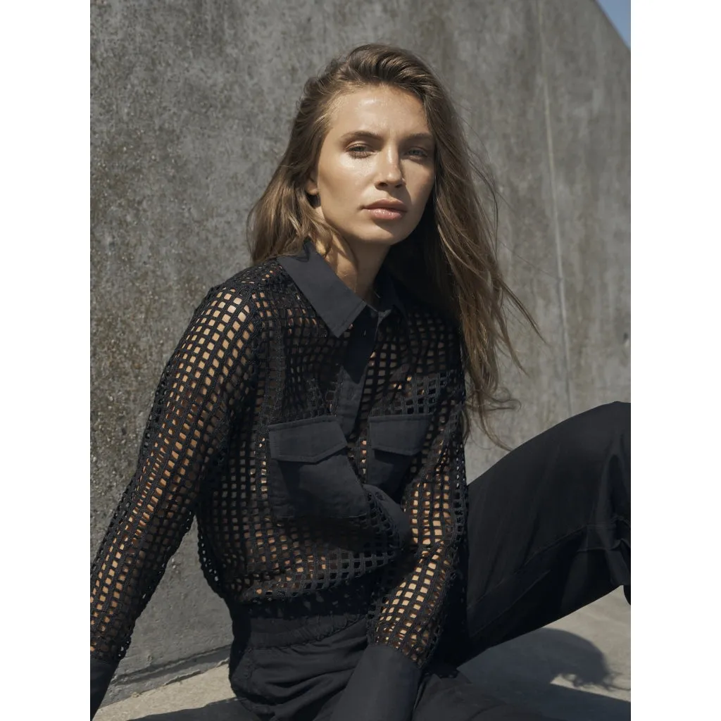 Yara Rüschen-Gitter-Knopfbluse