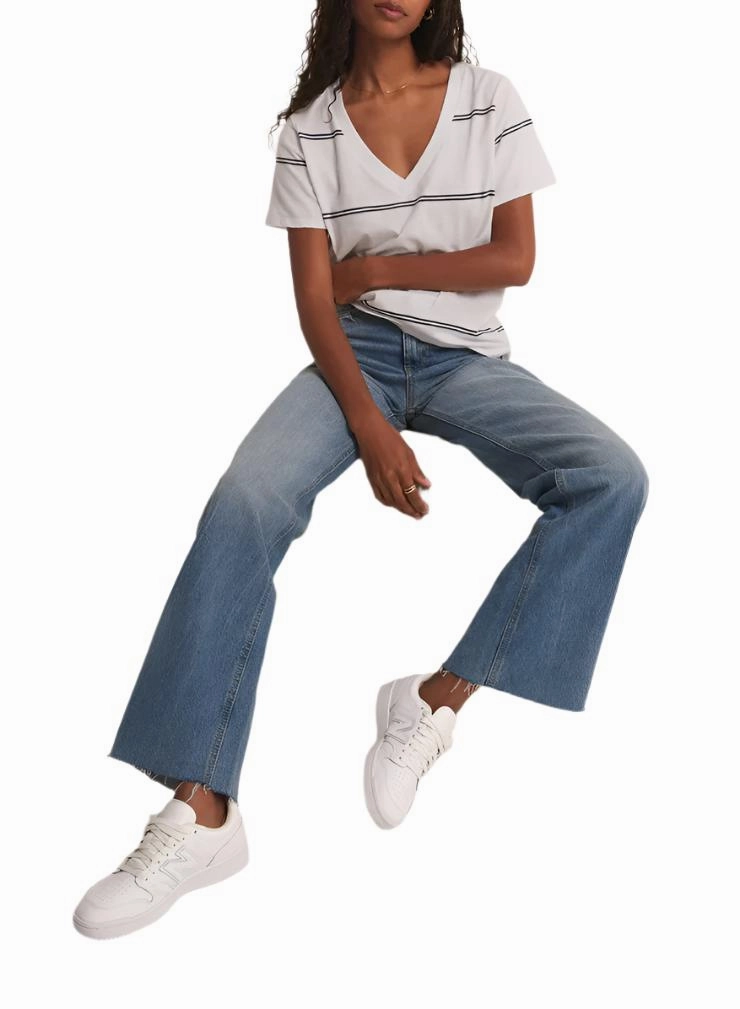 Z Supply Striped V Neck Pocket Tee White