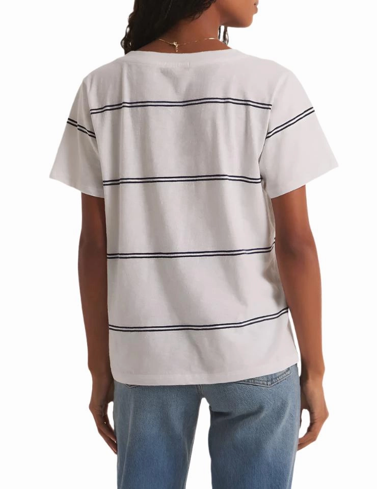 Z Supply Striped V Neck Pocket Tee White