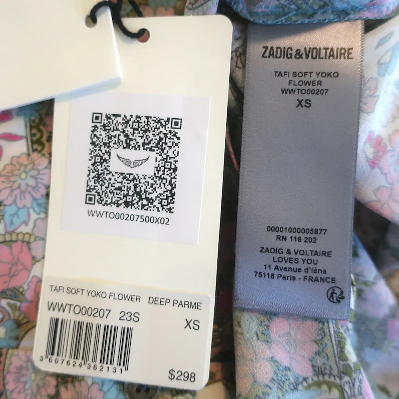 Zadig & Voltaire Tafi Bluse Creme/Mehrfarbiger Blumenprint Größe Extra Small NEU
