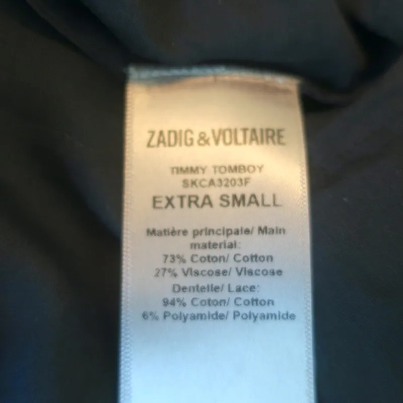 Zadig & Voltaire Timmy Tomboy Top Schwarz Rüschen Baumwolle Größe Extra Small