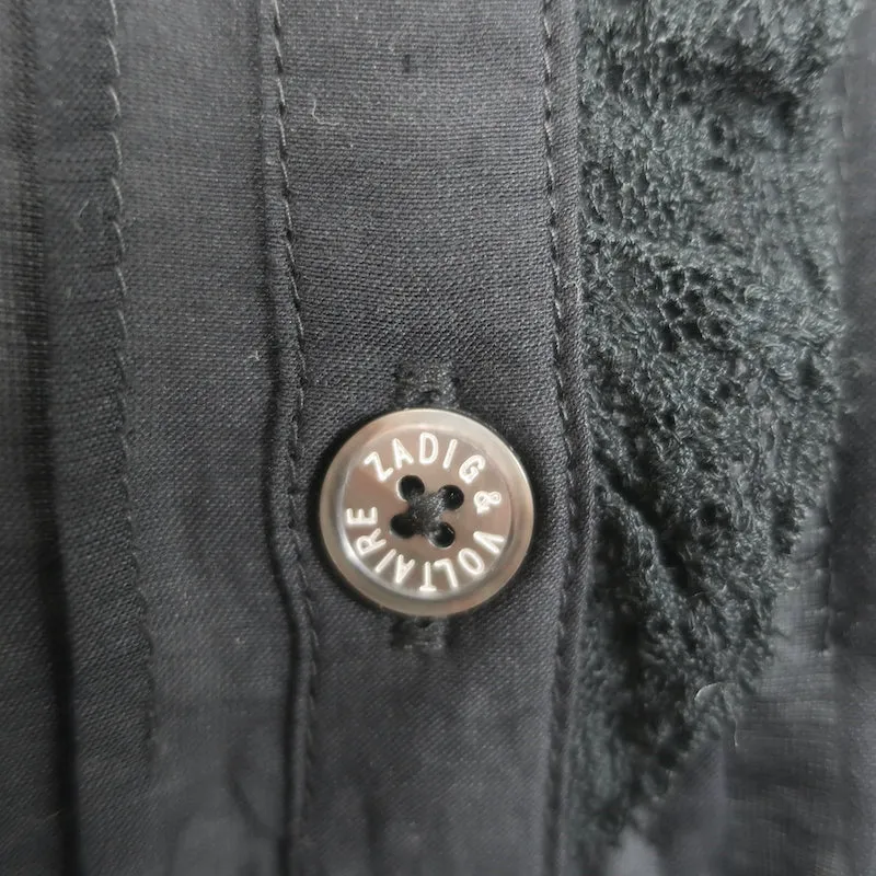 Zadig & Voltaire Timmy Tomboy Top Schwarz Rüschen Baumwolle Größe Extra Small