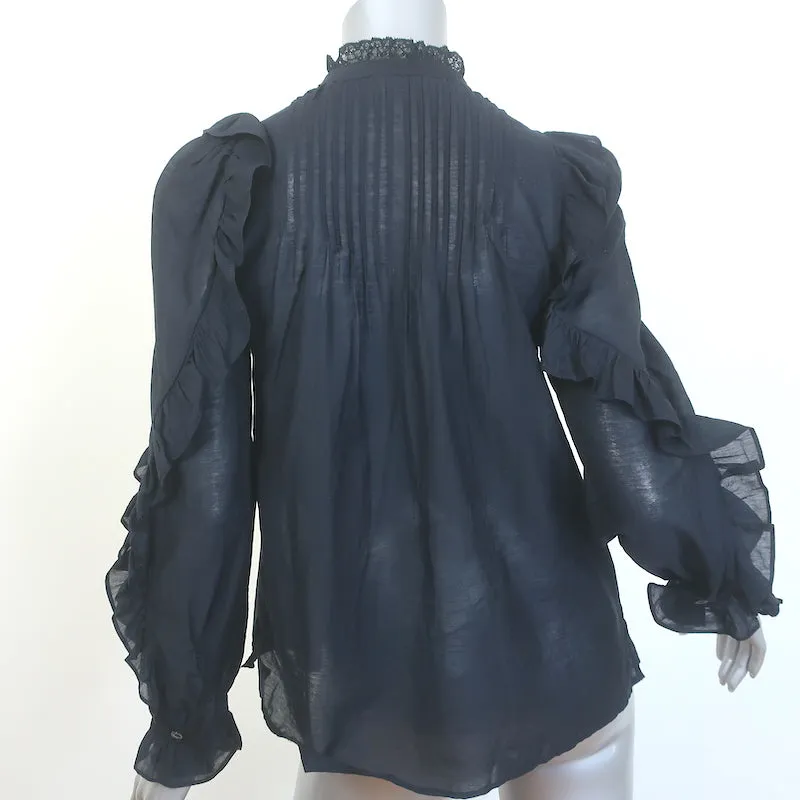 Zadig & Voltaire Timmy Tomboy Top Schwarz Rüschen Baumwolle Größe Extra Small