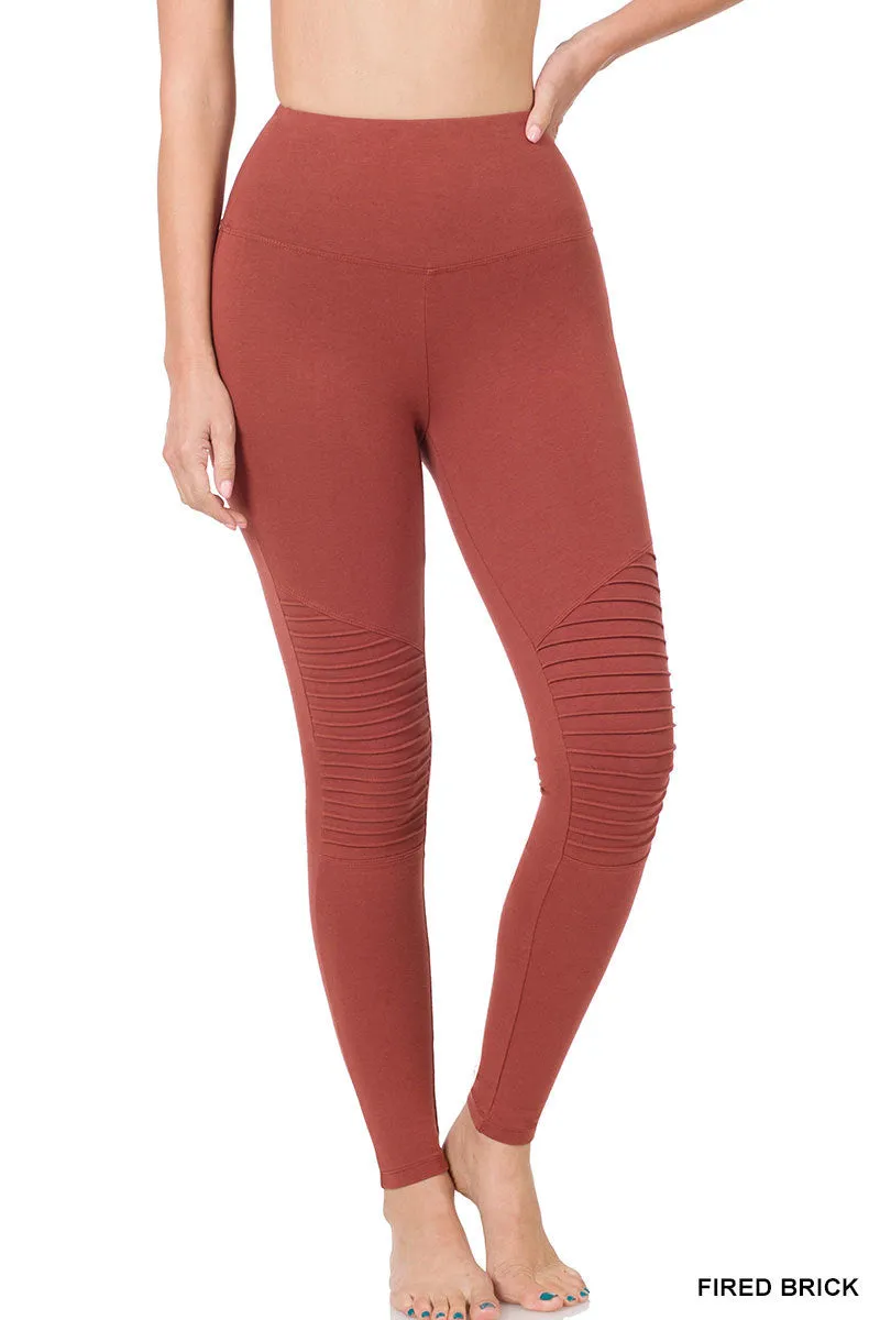 Zenana Baumwolle Moto-Legging mit breitem Bund OP-1818AB