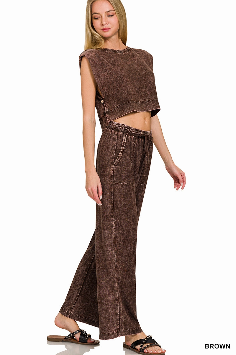Zenana Leinen-Mix Palazzo-Hose QPW-7188PP