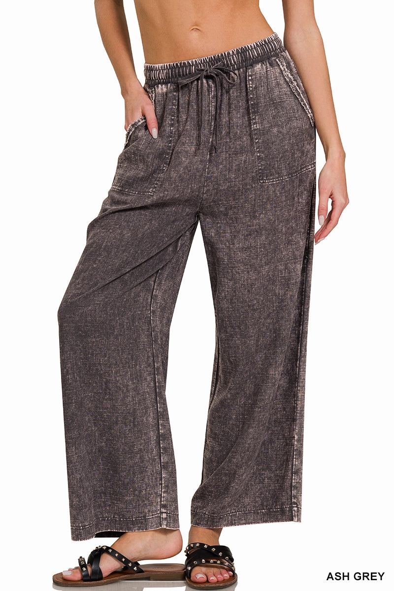 Zenana Leinen-Mix Palazzo-Hose QPW-7188PP