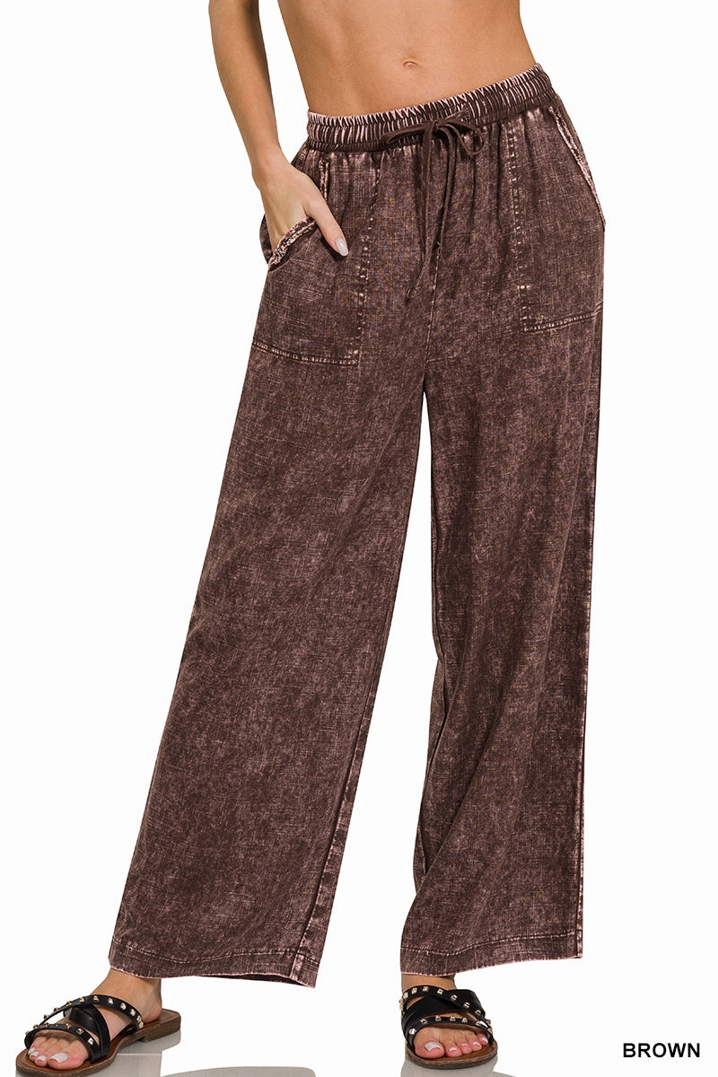 Zenana Leinen-Mix Palazzo-Hose QPW-7188PP