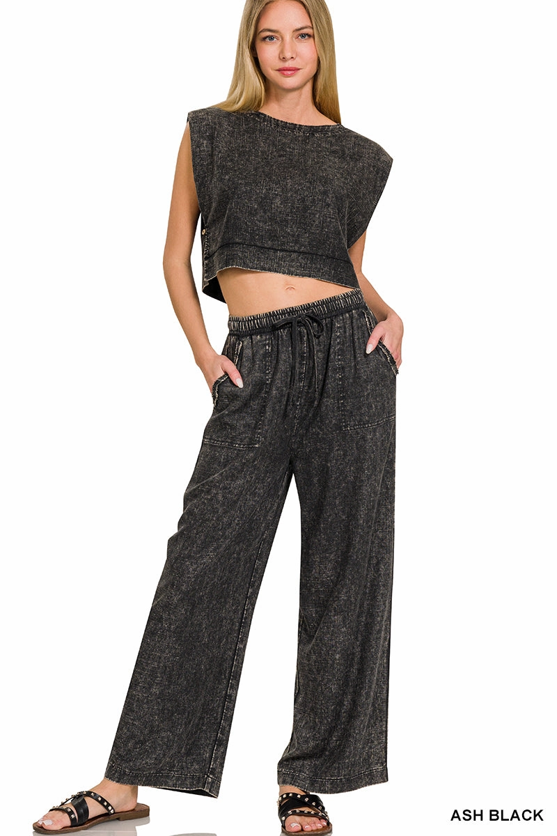 Zenana Leinen-Mix Palazzo-Hose QPW-7188PP