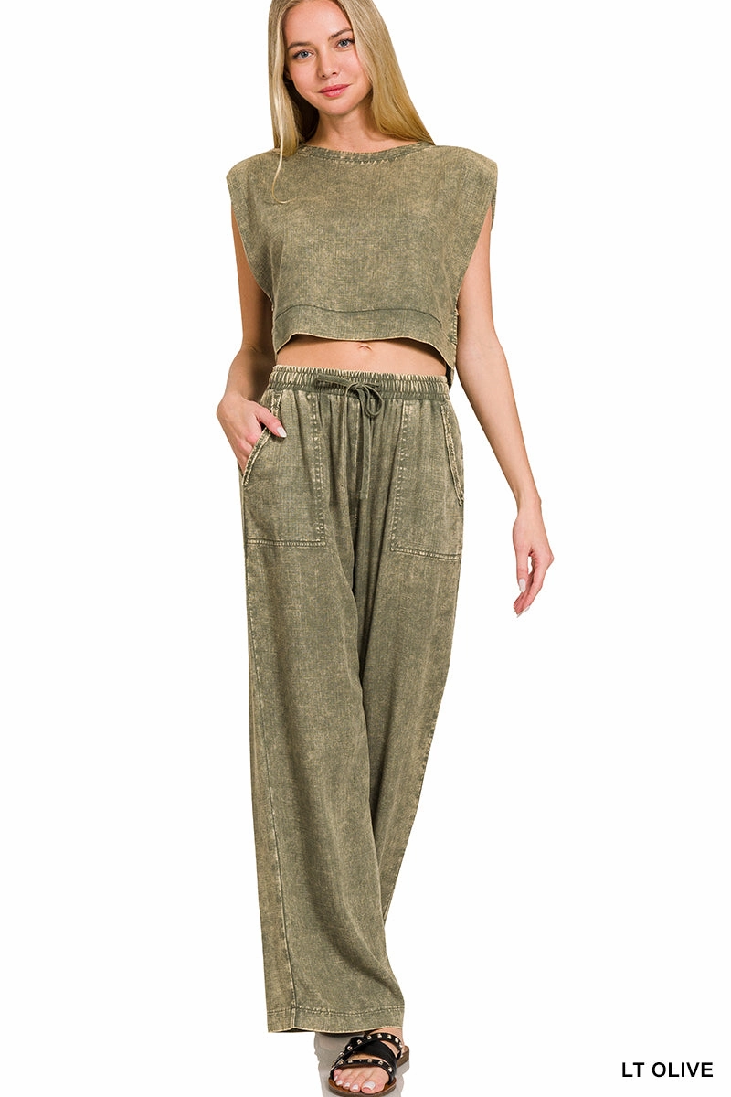 Zenana Leinen-Mix Palazzo-Hose QPW-7188PP