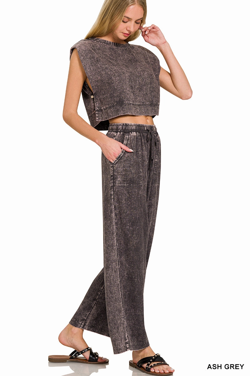 Zenana Leinen-Mix Palazzo-Hose QPW-7188PP