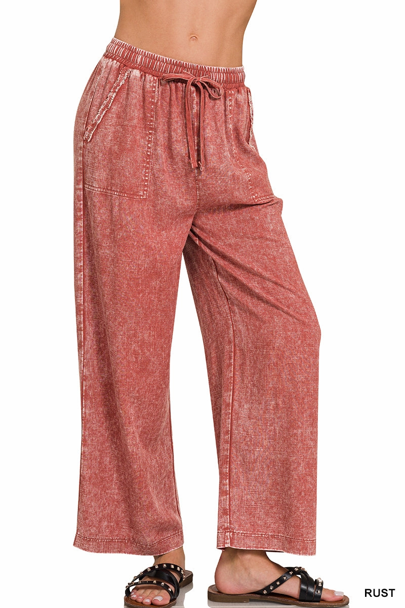 Zenana Leinen-Mix Palazzo-Hose QPW-7188PP