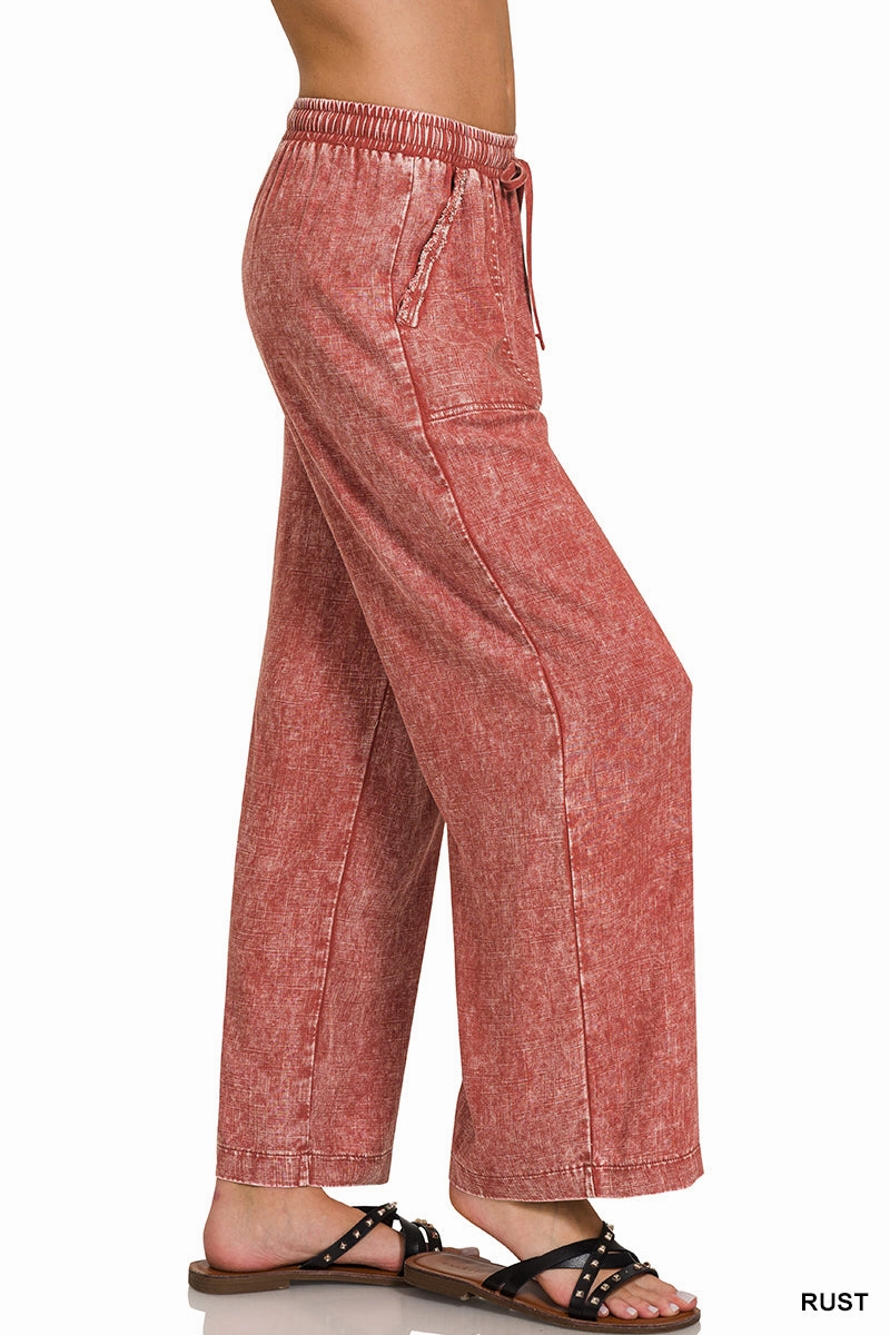 Zenana Leinen-Mix Palazzo-Hose QPW-7188PP