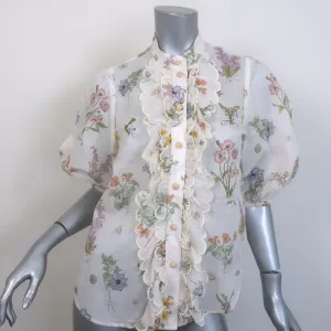 Zimmermann Jeannie Bluse mit Puffärmeln und Bogenkante Weiß Blumenprint Baumwolle Größe 2